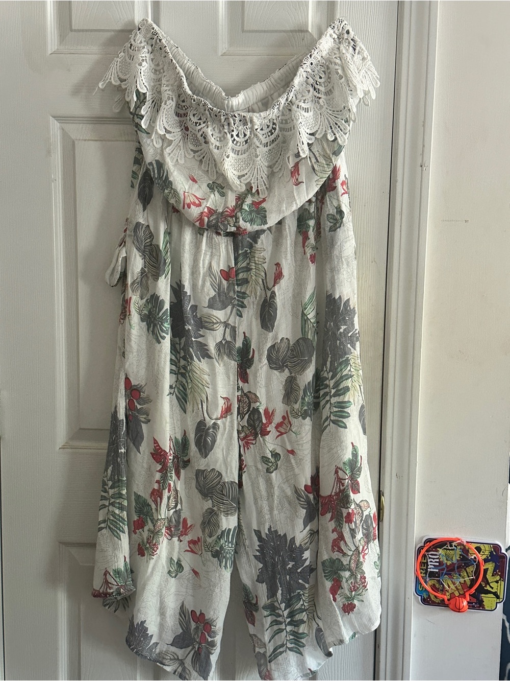 Avenue White Floral Off-Shoulder Romper with Lace Trim